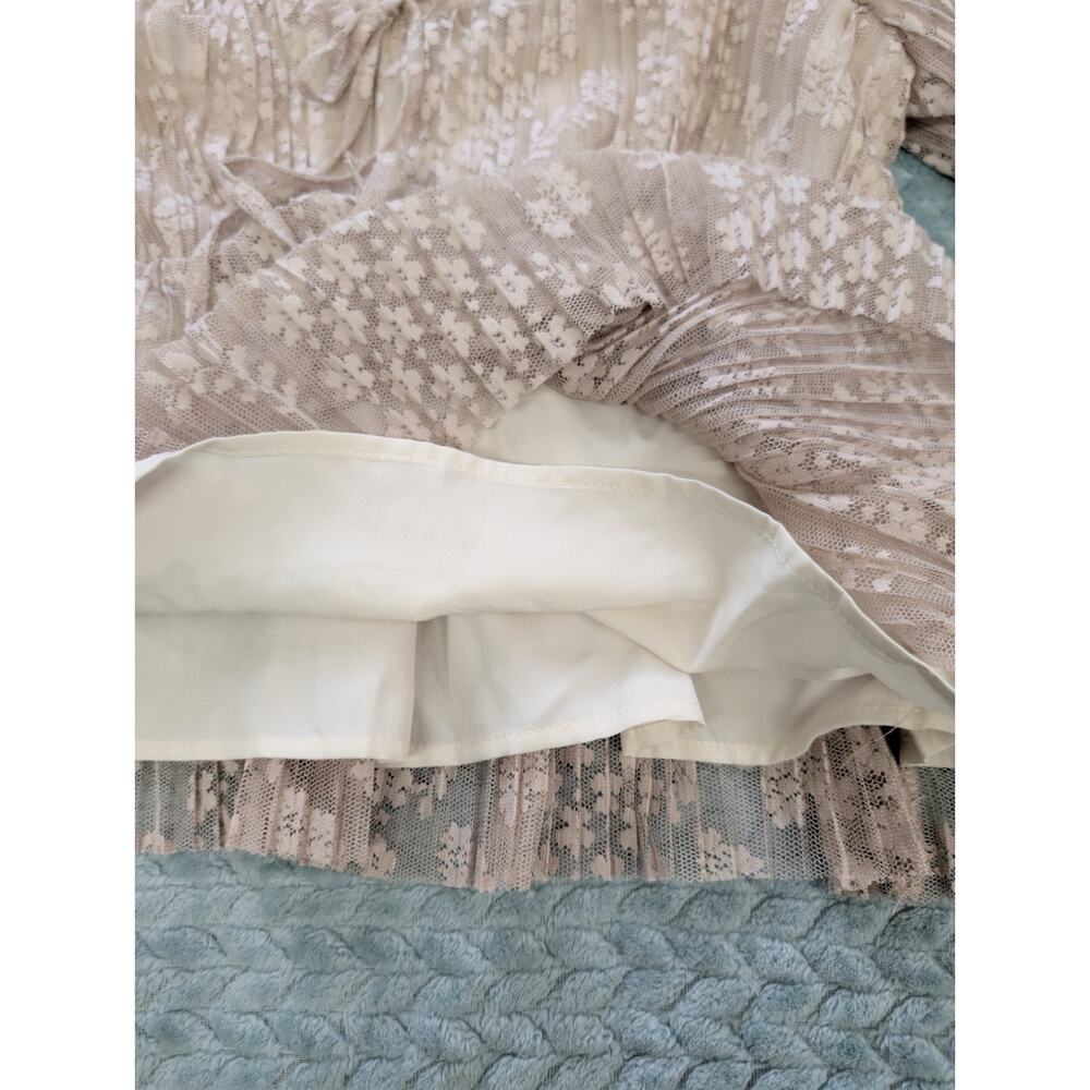 Forte Lace Smocked Babydoll Top XL Boho Cottagecore Balloon Sleeve Beige - Picture 11 of 12